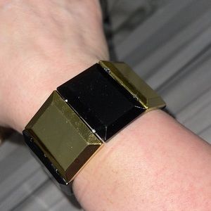 New in plastic black and gold stretcher bracelet squares cute